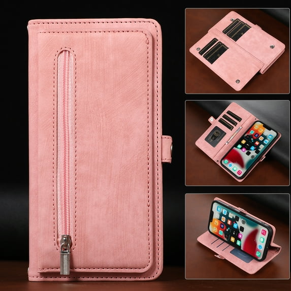 Allytech Case for Samsung Galaxy S21,Drop Protection Zipper Wallet Retro Leather Magnetic Flip Holder Card Slots Phone Cover,Rosegold