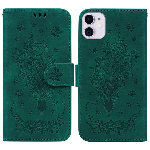 Allytech Case for iPhone 11, Card Holder PU Leather with Strap Emboss Flip Magnetic Kickstand Case Cover (6.1 inch),Green