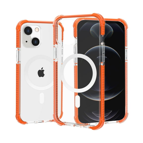 Allytech Case for iPhone 13 6.1 Inch,Clear Case Compatible with Magsafe,Shockproof Transparent Magnetic Acrylic Slim Protective Cover,Orange