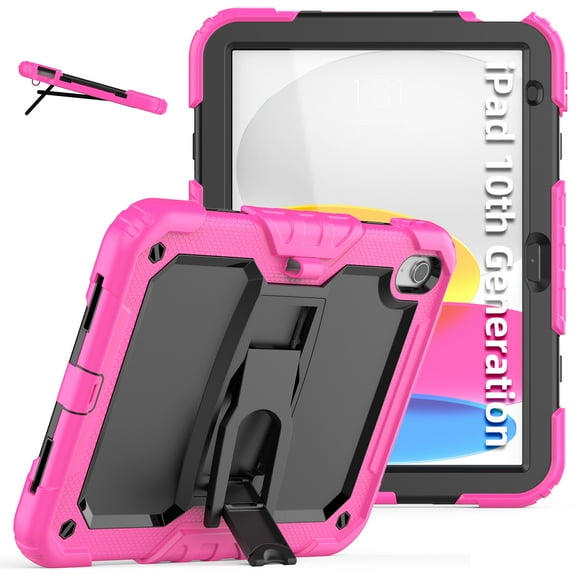 Allytech Case for iPad 10th Gen 10.9" 2022, Pencil Holder & Built-in Multi-Angle Kickstand & Shoulder Strap Hard PC Soft Silicone Hybrid Protective Case for iPad 10(A2696/ A2757/ A2777), Rose