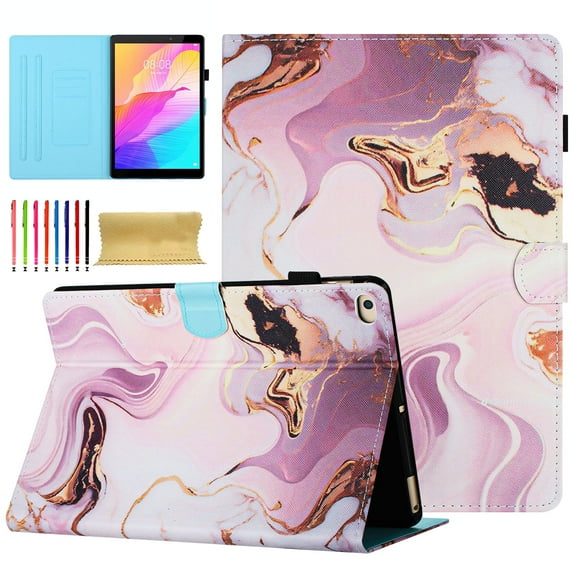Allytech Case for iPad 5th Gen 9.7" 2017/iPad 6th Gen 9.7" 2018 with Pen Holder & Card Slots, Multi-Angle Viewing Stand PU Leather Auto Sleep Wake Shockproof Flip Case, Gold Pink Marble
