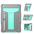 thumbnail image 1 of Allytech Case for iPad 9[10.2" 2021 Release], iPad 10.2" 9th/8th/7th Gen Case with Pen Holder, Slim Hard PC Shockproof Rubber Kickstand Children-Friendly Case for A2602/A2603/A2604/A2605, Gray+Mint, 1 of 4