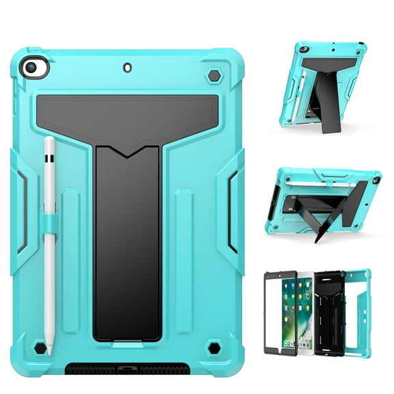 Allytech Case for iPad 9[10.2" 2021 Release], iPad 10.2" 9th/8th/7th Gen Case with Pen Holder, Slim Hard PC Shockproof Rubber Kickstand Children-Friendly Case for A2602/A2603/A2604/A2605, Mint+Black