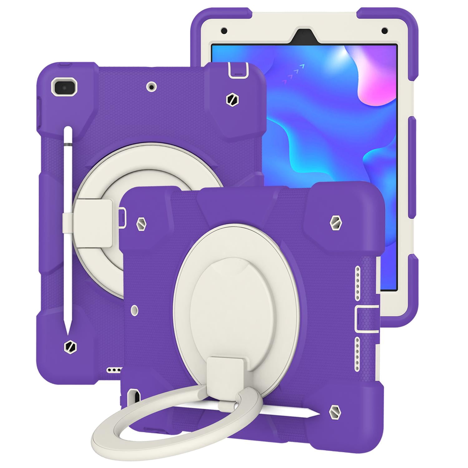 Allytech Case for iPad 9th/8th/7th Generation 10.2", Kids Case with 360° Rotating Folding Ring, Pencil Holder, Strap Drop-Proof Case for iPad 9/8/7 Gen 2021/2020/2019, Catharanthus Roseus