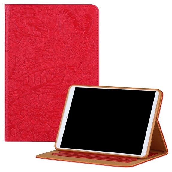 Allytech Case for iPad Mini 2021(6th Gen 8.3 inch), iPad Mini 6 Cover, Embossed Floral & Butterfly PU Leather Folio Anti-Slip Stand Auto Sleep Wake Card Holder Case for iPad Mini 6th Gen 2021, Red
