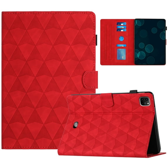 Allytech Case for iPad Pro 11" 4th/3rd/2nd/1st Gen, Embossed Pattern PU Leather Case with Card Slots & Pen Holder, Multi-Angle Viewing Stand Auto Sleep Wake Shockproof Case, Fit iPad Air 4/5, Red