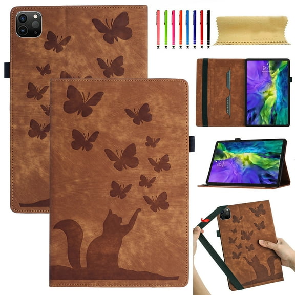 Allytech Case for iPad Pro 11 Inch 4th/3rd/2nd/1st Gen/iPad Air 11 inch 2024, Lovely Pattern PU Leather Wallet Auto Sleep Wake Shockproof Cover with Stylus Holder Card Slots, Fit iPad Air 4/5, Brown