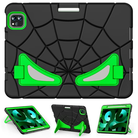 Allytech for Case for iPad Pro 11 inch (2nd, 3rd & 4th Gen) 2020/2021/2022, iPad Air 5th/4th Gen 10.9" Case with Pencil Holder, Heavy Duty Anti-Drop Children Friendly Stand Case, Black + Green