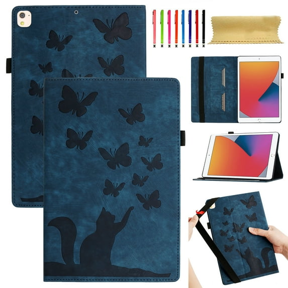 Allytech Case for iPad Pro 9.7" 2016/5th Gen 2017/6th Gen 2018/Air 2 2014/Air 2013, Lovely Pattern Slim PU Leather Wallet Auto Sleep Wake Shockproof Cover with Stylus Holder Card Slots, Darkblue