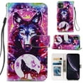 thumbnail image 1 of Allytech Case for iPhone 11 6.1" 2019, Premium PU Leather Folio Flip Stand Anti-Scratch Magnetic Snap Detachable Wrist Strap Card/Cash Slots Wallet Case for iPhone 11 2019, Colorful Wolf, 1 of 2