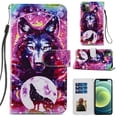 thumbnail image 1 of Allytech Case for iPhone 11 Pro Max 6.5" 2019, Premium PU Leather Folio Stand Anti-Scratch Magnetic Snap Detachable Wrist Strap Card/Cash Slots Wallet Case for iPhone 11 Pro Max 2019, Colorful Wolf, 1 of 2