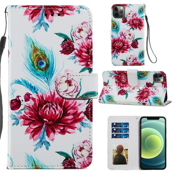 Allytech Case for iPhone 11 Pro Max 6.5" 2019, Premium PU Leather Folio Stand Anti-Scratch Magnetic Snap Detachable Wrist Strap Card/Cash Slots Wallet Case for iPhone 11 Pro Max 2019, Peacock Flower