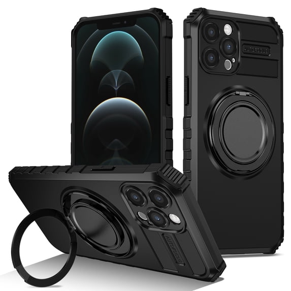 Allytech Case for iPhone 12 Pro Max - 360° Rotatable Magnetic Ring Stand - Compatible with MagSafe - Military-Grade Protection - Anti-Scratch & Anti-Fingerprint - Slim Fit Cover (Black)