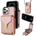 thumbnail image 1 of Allytech Case for iPhone 12 Pro Max, [Large Capacity] Wallet Case with Card Slots & Zipper Pocket, Premium PU Leather Metal Snap Kickstand Shockproof Case with Shoulder Strap, Rosegold, 1 of 7