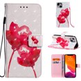 thumbnail image 1 of Allytech Case for iPhone 13 Mini (5.4") 2021, PU Leather and TPU Hybrid Drop Proof Flip Phone Case with Hand Strap Card Slots/Cash Holder Adjustable Stand Case for iPhone 13 Mini 2021, Red Rose, 1 of 6