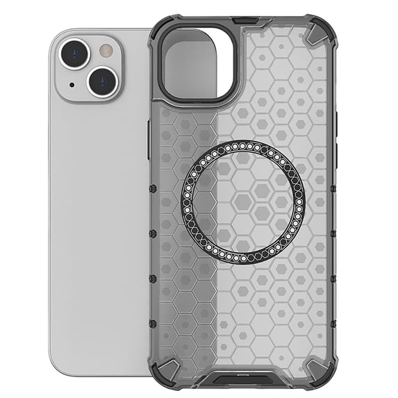 Allytech Case for iPhone 13, Non-Yellowing Anti-Scratch Slim Thin Translucent Honeycomb Heat Dissipation Dual-Layer Drop Protection Bumper Case Cover Compatible with MagSafe, Black