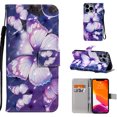 thumbnail image 1 of Allytech Case for iPhone 13 Pro (6.1") 2021, PU Leather and TPU Hybrid Drop Proof Flip Phone Case with Hand Strap Card Slots/Cash Holder Adjustable Kickstand Case for iPhone 13 Pro, Purple Butterfly, 1 of 6