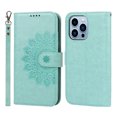 thumbnail image 1 of Allytech Case For iPhone 13 Pro 6.1 inch,Sun Flower Pattern Embossed Purse Kickstand PU Leather Flip Wallet Shockproof Magnetic Cover with Wrist Strap.For iPhone 13 Pro,Green, 1 of 6