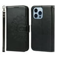 thumbnail image 1 of Allytech Case For iPhone 13 Pro 6.1 inch,Sun Flower Pattern Embossed Purse Kickstand PU Leather Flip Wallet Shockproof Magnetic Cover with Wrist Strap.For iPhone 13 Pro,Black, 1 of 7