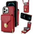 thumbnail image 1 of Allytech Case for iPhone 13 Pro, [Large Capacity] Wallet Case with Card Slots & Zipper Pocket, Premium PU Leather Metal Snap Kickstand Shockproof Case with Shoulder Strap, Red, 1 of 7