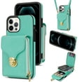 thumbnail image 1 of Allytech Case for iPhone 13 Pro, [Large Capacity] Wallet Case with Card Slots & Zipper Pocket, Premium PU Leather Metal Snap Kickstand Shockproof Case with Shoulder Strap, Mint, 1 of 7
