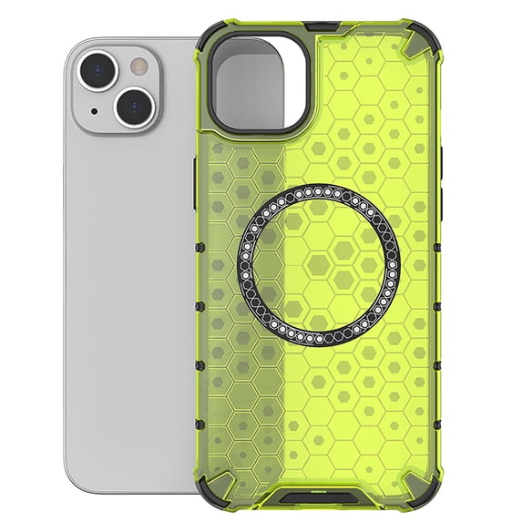 Allytech Case for iPhone 14, Non-Yellowing Anti-Scratch Slim Thin Translucent Honeycomb Heat Dissipation Dual-Layer Drop Protection Bumper Case Cover Compatible with MagSafe, Green