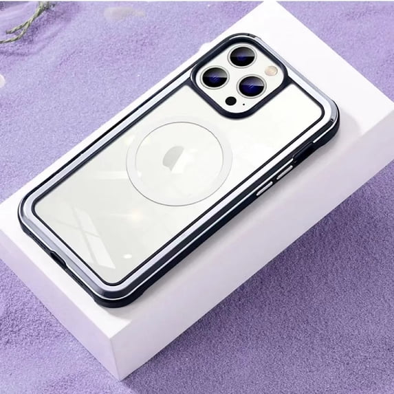 Allytech Case for iPhone 14 Plus 6.7 Inch,Compatible with Shockproof Magsafe Full Body Protection Case Magnetic Attraction Metal+TPU Bumper+Clear Back Cover Case for iPhone 14 Plus,Silver