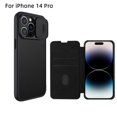 thumbnail image 1 of Allytech Case for iPhone 14 Pro (6.1" 2022), Heavy Duty Protective PC Backplane Anti-scratch Lens Slide Window Wireless Card Slots Kickstand Leather Surface Luxury Flip Folio Case, Black, 1 of 8