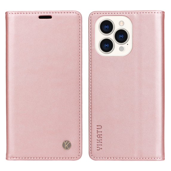 Allytech Case for iPhone 14 Pro 6.1",Leather Wallet Folding Case Kickstand and RFID Blocking Credit Card Slots Magnetic Closure Compatible with iPhone 14 Pro, Rosegold