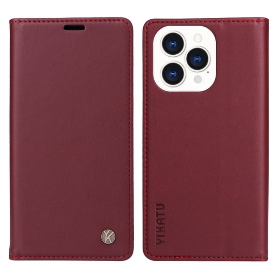 Allytech Case for iPhone 14 Pro 6.1",Leather Wallet Folding Case Kickstand and RFID Blocking Credit Card Slots Magnetic Closure Compatible with iPhone 14 Pro, Winered
