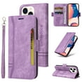 thumbnail image 1 of Allytech Case for iPhone 14 Pro 6.1",Leather Wallet Folding Case Kickstand and Detachable Strap Cash Pocket Credit Card Slots Magnetic Closure Compatible with iPhone 14 Pro,Purple, 1 of 8