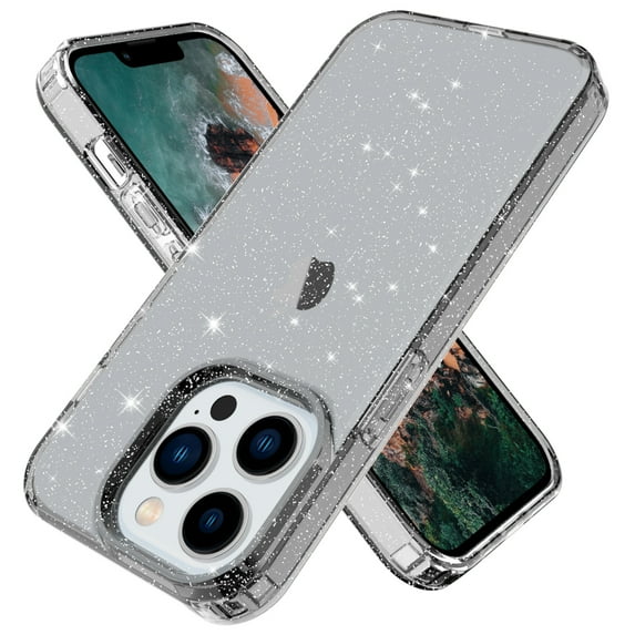 Allytech Case for iPhone 14 Pro Case Glitter, Thin Slim Fit Soft TPU Sparkly Clear Glitter Shiny Bling Anti-Scratch Shockproof Protective Phone Cases for Women Girls, Black