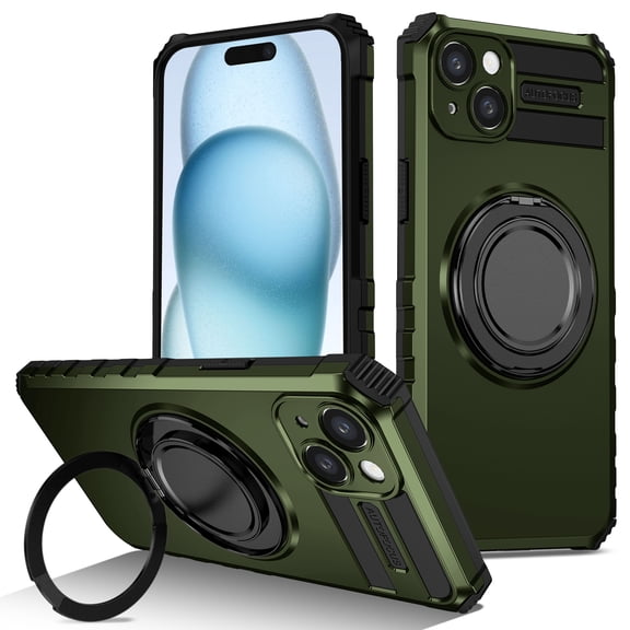 Allytech Case for iPhone 15 - 360° Rotatable Magnetic Ring Stand - Compatible with MagSafe - Military-Grade Protection - Anti-Scratch & Anti-Fingerprint - Slim Fit Cover (Darkgreen)