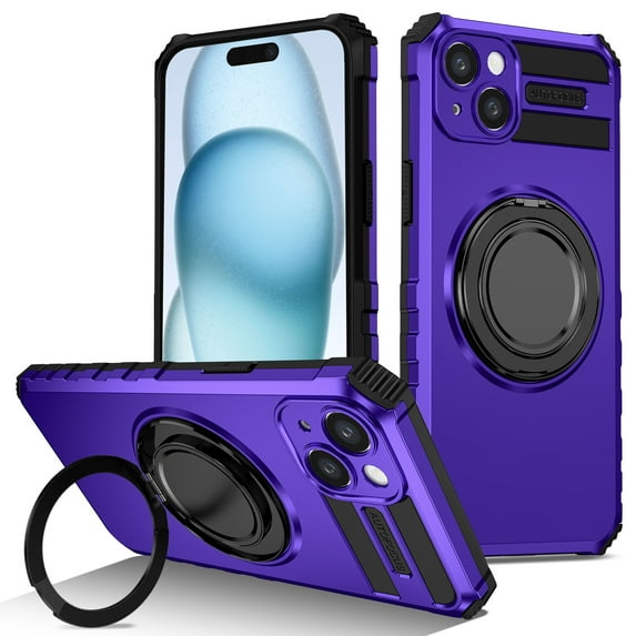 Allytech Case for iPhone 15 Plus - 360° Rotatable Magnetic Ring Stand - Compatible with MagSafe - Military-Grade Protection - Anti-Scratch & Anti-Fingerprint - Slim Fit Cover (Purple)
