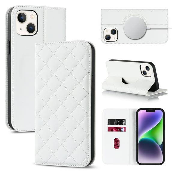 Allytech Case for iPhone 15 Plus Compatible with MagSafe Wireless Charging, Shockproof Full Protective Flip Folio Wallet Case with RFID Blocking Card Slots PU Leather Stand Magnetic Cover, White