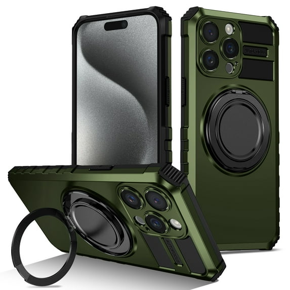 Allytech Case for iPhone 15 Pro Max - 360° Rotatable Magnetic Ring Stand - Compatible with MagSafe - Military-Grade Protection - Anti-Scratch & Anti-Fingerprint - Slim Fit Cover (Darkgreen)