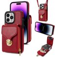 thumbnail image 1 of Allytech Case for iPhone 16, [Large Capacity] Wallet Case with Card Slots & Zipper Pocket, Premium PU Leather Metal Snap Kickstand Shockproof Case with Shoulder Strap, Red, 1 of 9