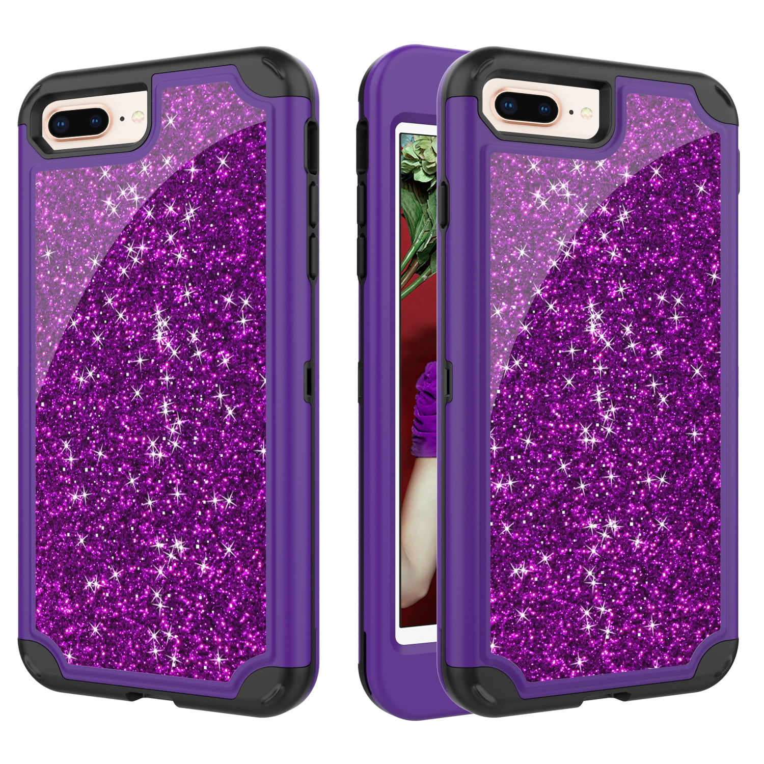 Allytech Case for iPhone 8 Plus/7 Plus, Bling Glitter Heavy Duty Hybrid Sturdy Armor Defender