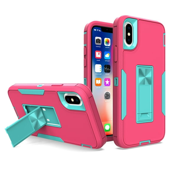 Allytech Case for iPhone X 2017/iPhone XS 2018 5.8", TPU + PC Hybrid Shockproof Cover with Magnetic Car Mount Flip Kickstand Non-Slip Rugged Case for iPhone XS/ iPhone X, Rose+Blue