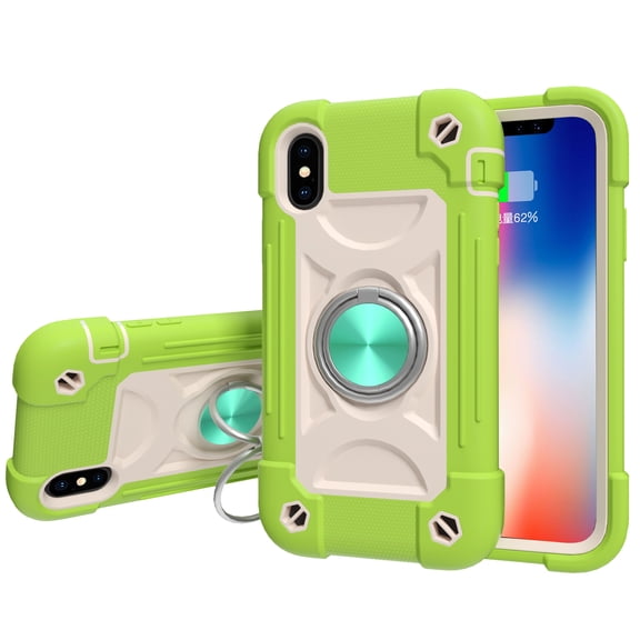Allytech Case for iPhone X/iPhone XS, Slim [Hard PC + Soft Silicone] Shockproof Cover with 360 Degree Rotating Ring Holder Kickstand Work with Magnetic Car Mount for iPhone X/ XS(5.8"), Guava