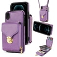 thumbnail image 1 of Allytech Case for iPhone XR, [Large Capacity] Wallet Case with Card Slots & Zipper Pocket, Premium PU Leather Metal Snap Kickstand Shockproof Case with Shoulder Strap, Purple, 1 of 9