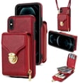 thumbnail image 1 of Allytech Case for iPhone XS Max, [Large Capacity] Wallet Case with Card Slots & Zipper Pocket, Premium PU Leather Metal Snap Kickstand Shockproof Case with Shoulder Strap, Red, 1 of 10