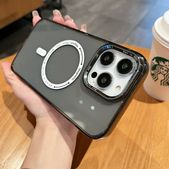 Allytech Clear Back Cover Case for Apple iPhone 15 Pro Max 6.7", Magsafe Compatible Crystal Clear Anti-Yellow Bumper Shockproof Protective Slim Fit Phone Case for iPhone 15 Pro Max - Black