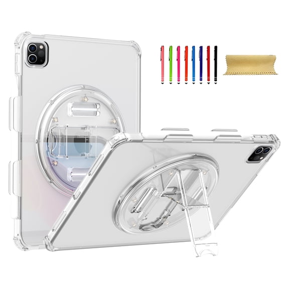 Allytech Clear Case for Apple iPad Pro 11 4th 3rd 2nd 1st Gen 2022/2021/2020/2018/ iPad Air 4/ Air 5 10.9" - Anti-Yellow Kickstand Shockproof Drop Protection Rotating Strap Case for Girl Women