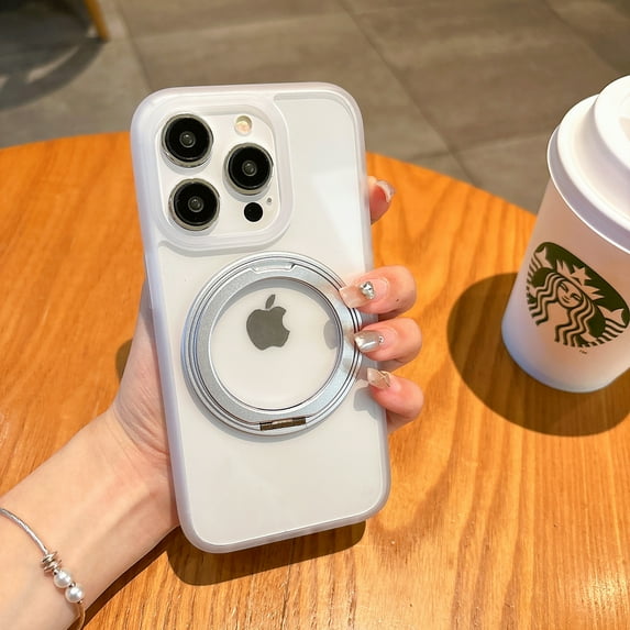 Allytech Clear Case Designed for iPhone 15 Pro - 360° Rotatable Kickstand - Compatible with MagSafe - Soft TPU Bumper - Slim & Light Shockproof Non-Yellowing Phone Cover Case, White