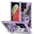 thumbnail image 1 of Allytech Clear Case for Samsung Galaxy S22 Ultra, Slim Case with Metal Ring Kickstand, Armor Lens Protection Shockproof Anti-Fingerprint Soft TPU Frame + Hard PC Back Protective Case - Purple, 1 of 8