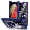 thumbnail image 1 of Allytech Clear Case for Samsung Galaxy S23 Ultra, Slim Case with Metal Ring Kickstand, Armor Lens Protection Shockproof Anti-Fingerprint Soft TPU Frame + Hard PC Back Protective Case - Blue, 1 of 7