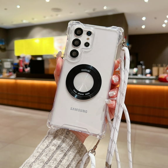 Allytech Clear Case for Samsung Galaxy S24 Ultra, Compatible with MagSafe, Four Corners Drop Protection, Shockproof Anti-Scratch Slim Case with Shoulder Strap for Samsung Galaxy S24 Ultra - White