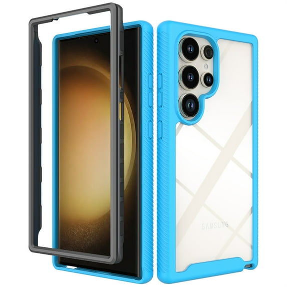 Allytech Clear Case for Samsung Galaxy S24 Ultra, Soft TPU + Rugged PC Back Case, Ultra Slim Lightweight Shockproof Bumper Anti-Drop Screen Camera Protection Stylish Transparent Shell - Lightblue