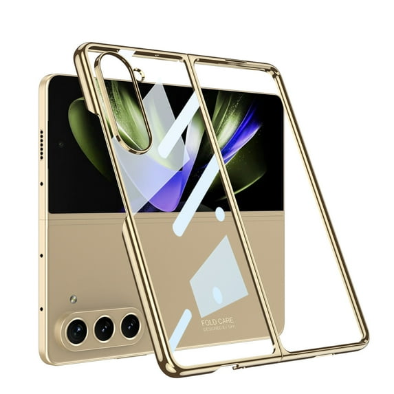 Allytech Clear Case for Samsung Galaxy Z Fold 5, Ultra Slim Cover with Screen Protector and Camera Lens Protector, Hard PC Plating Shockproof Anti-Scratch Case for Samsung Galaxy Z Fold 5 - Gold